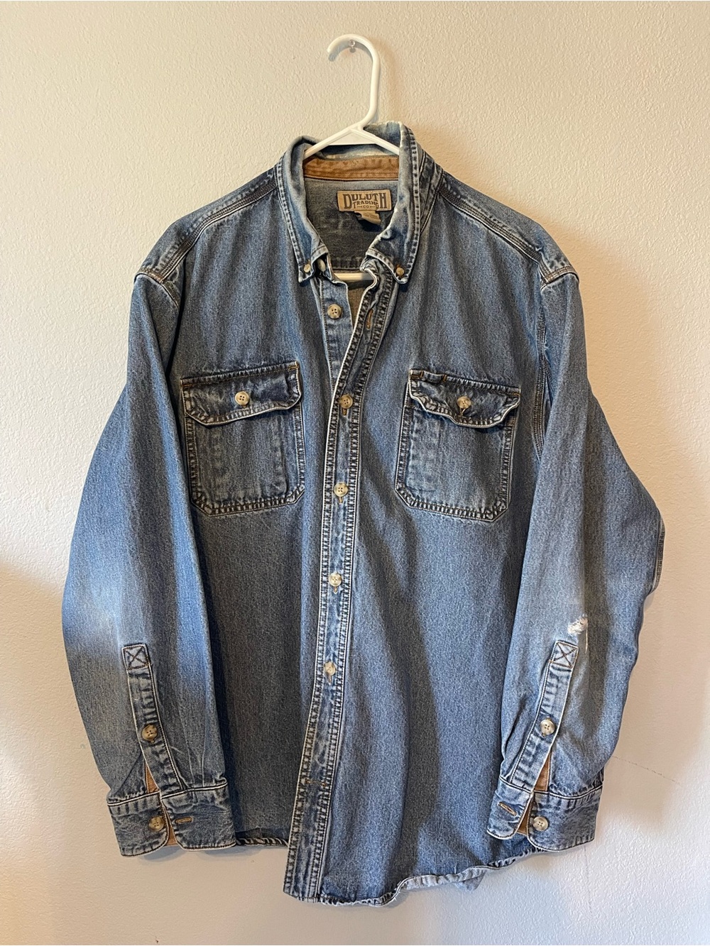 Duluth Trading Co Denim Long Sleeve Button Front Shirt Size XL